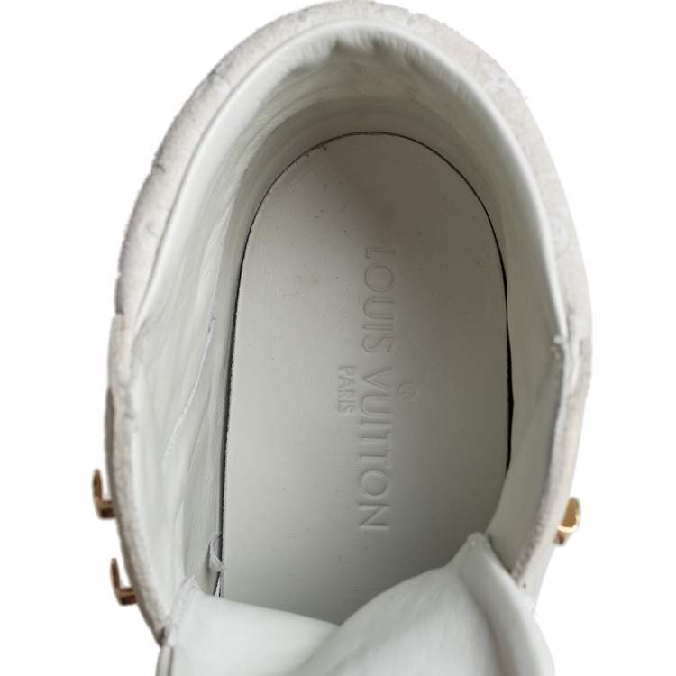 Pre Owned Louis Vuitton White Leather And Monogram Suede Millenium Wedge Sneakers Size 36.5