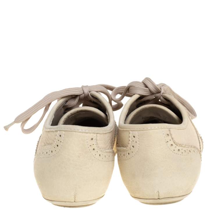 Pre Owned Louis Vuitton Off White Nubuck Leather Lace Up Brogue Sneakers Size 37