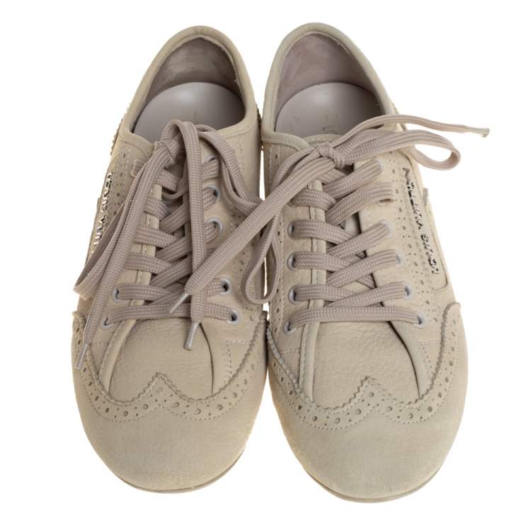Pre Owned Louis Vuitton Off White Nubuck Leather Lace Up Brogue Sneakers Size 37