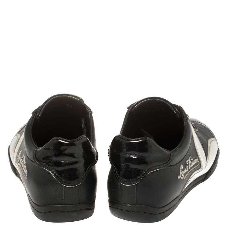 Pre Owned Louis Vuitton Black/Silver Patent Leather And Leather Low Top Lace Up Sneakers Size 39