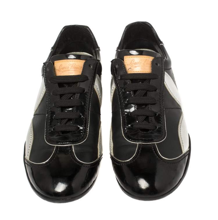 Pre Owned Louis Vuitton Black/Silver Patent Leather And Leather Low Top Lace Up Sneakers Size 39