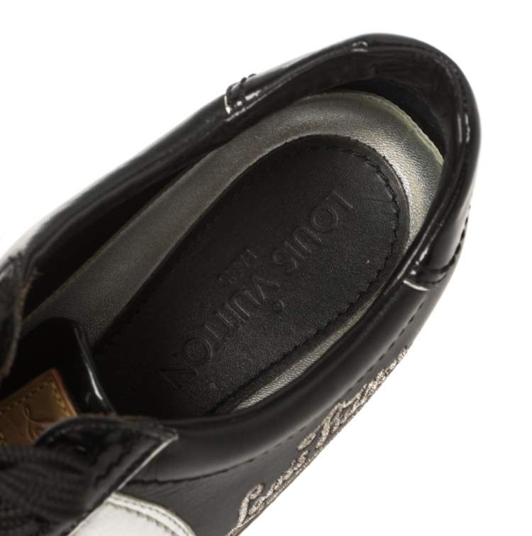 Pre Owned Louis Vuitton Black/Silver Patent Leather And Leather Low Top Lace Up Sneakers Size 39