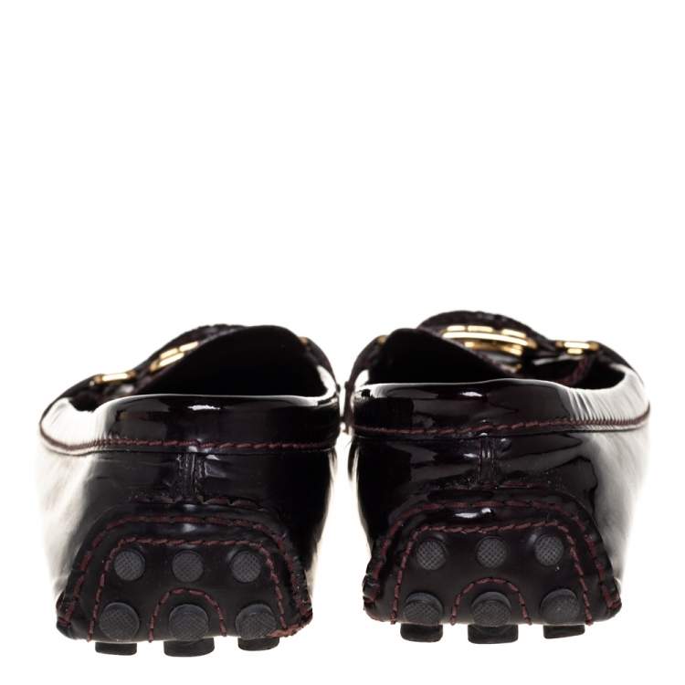مملوكة مسبقًا Louis Vuitton Burgundy Patent Leather Oxford Slip On Loafers Size 38