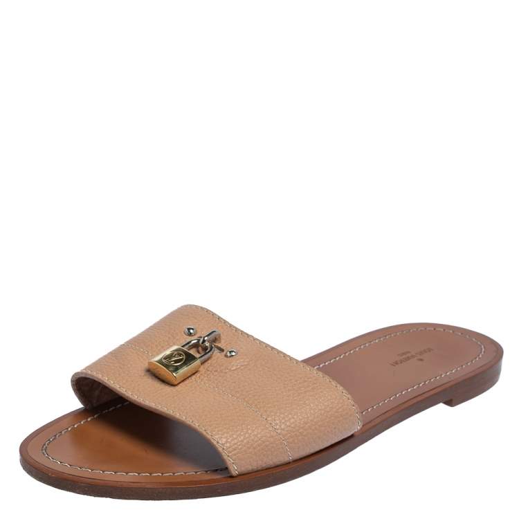 Louis Vuitton, Shoes, Louis Vuitton Lock It Flat Mule Sandal Leather  Brown 39