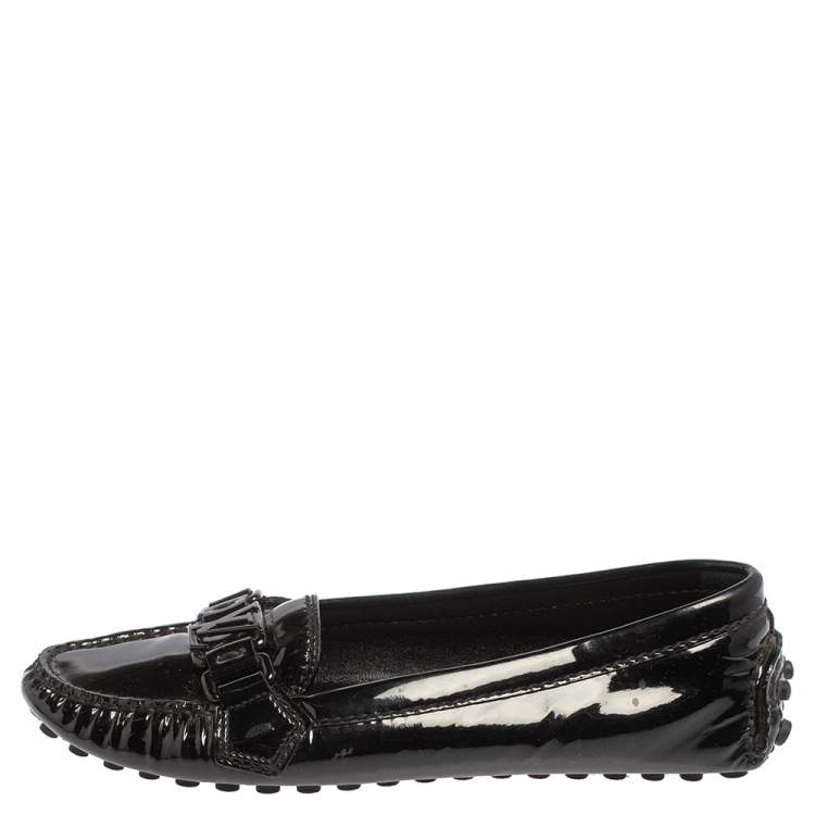 Pre Owned Louis Vuitton Black  Patent Leather Slip On Loafers Size 35