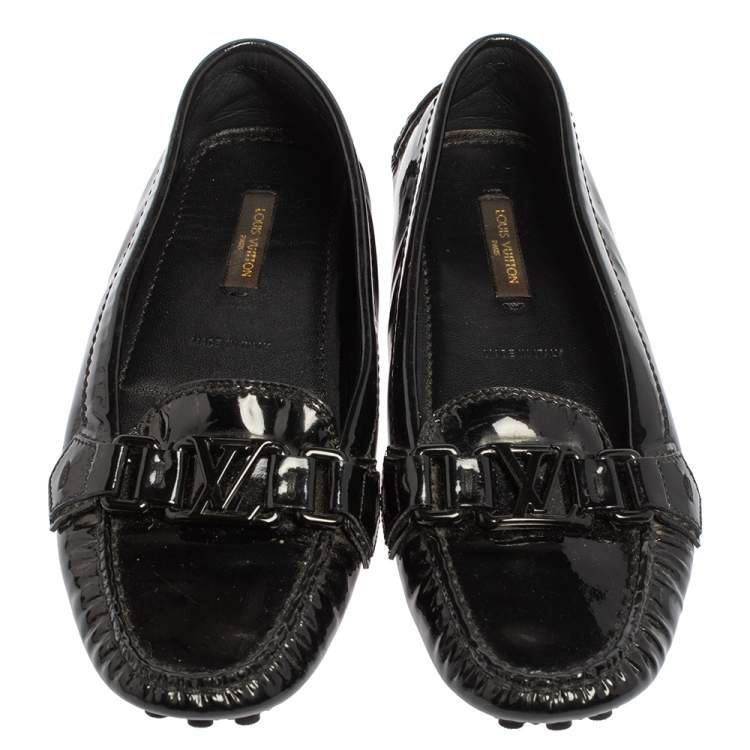 Pre Owned Louis Vuitton Black  Patent Leather Slip On Loafers Size 35