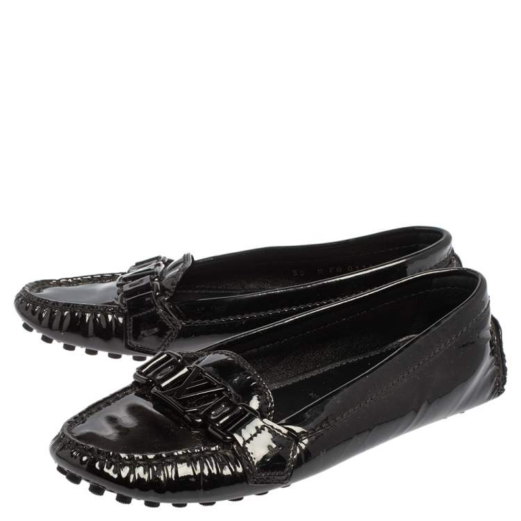 Pre Owned Louis Vuitton Black  Patent Leather Slip On Loafers Size 35