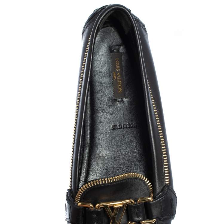 Pre Owned Louis Vuitton Black Leather Oxford Zip Loafers Size 37