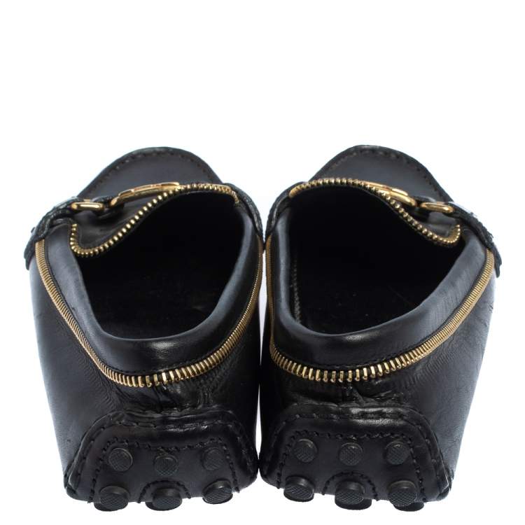 Pre Owned Louis Vuitton Black Leather Oxford Zip Loafers Size 37