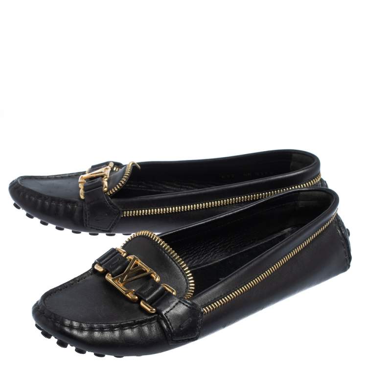 Pre Owned Louis Vuitton Black Leather Oxford Zip Loafers Size 37