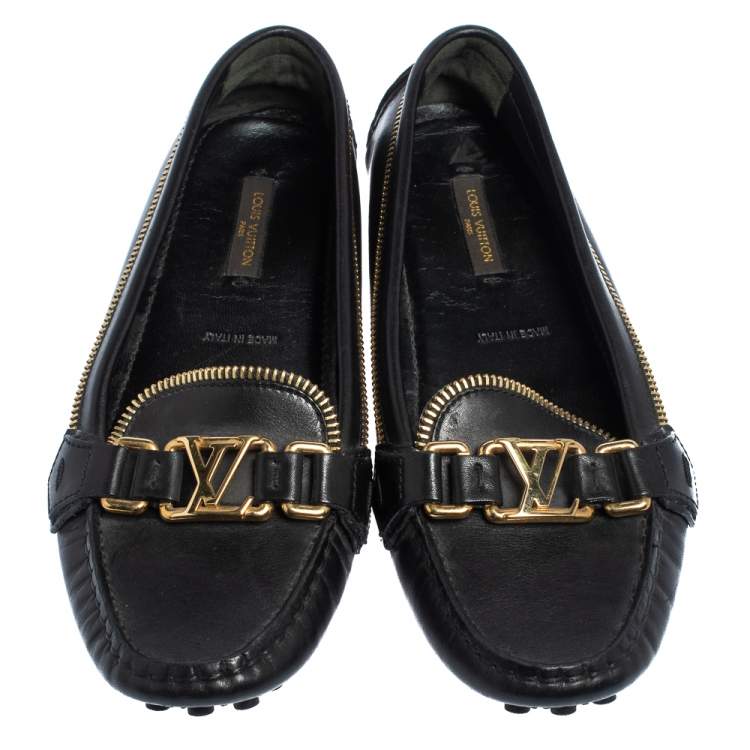 Pre Owned Louis Vuitton Black Leather Oxford Zip Loafers Size 37