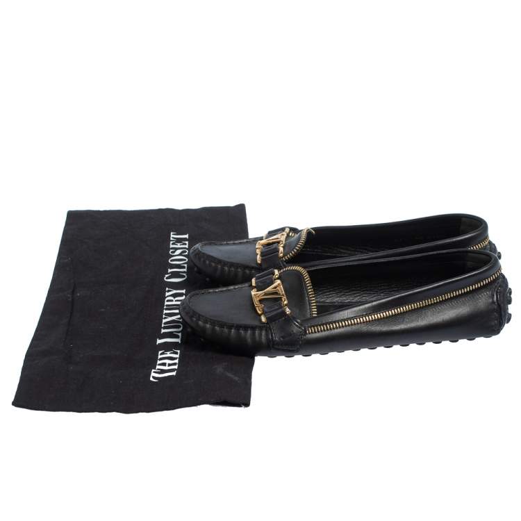 Pre Owned Louis Vuitton Black Leather Oxford Zip Loafers Size 37