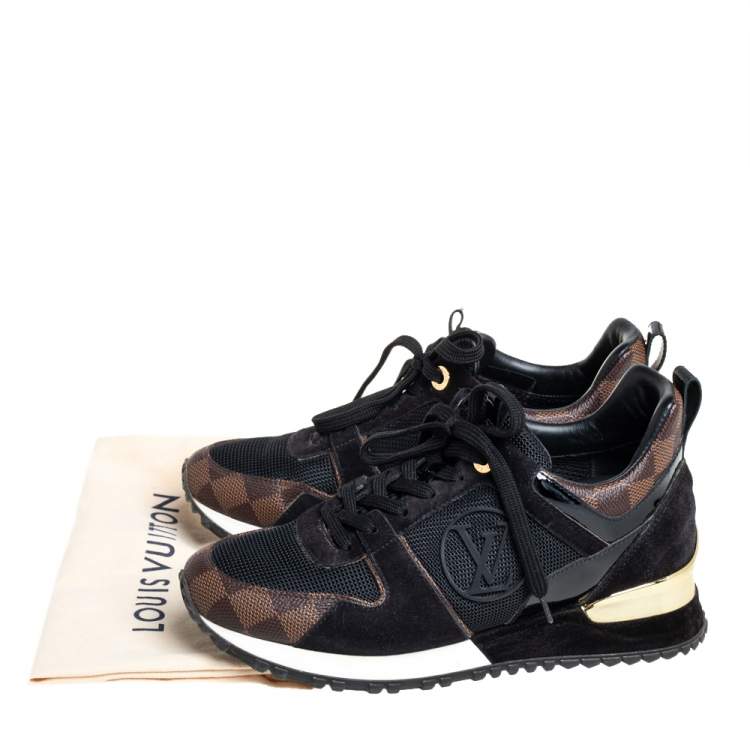 Pre Owned Louis Vuitton Black/Brown Monogram Canvas And Suede Run Away Line Sneakers Size 35.5