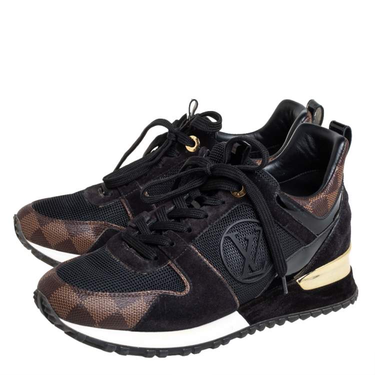 Pre Owned Louis Vuitton Black/Brown Monogram Canvas And Suede Run Away Line Sneakers Size 35.5