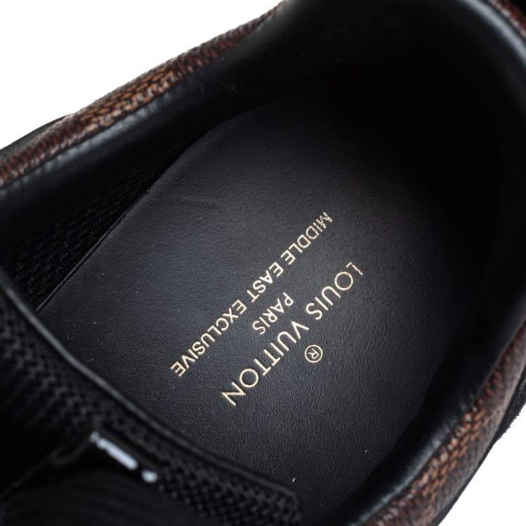Pre Owned Louis Vuitton Black/Brown Monogram Canvas And Suede Run Away Line Sneakers Size 35.5