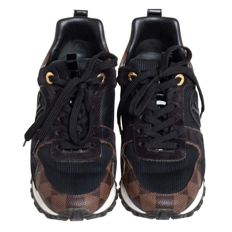 Pre Owned Louis Vuitton Black/Brown Monogram Canvas And Suede Run Away Line Sneakers Size 35.5