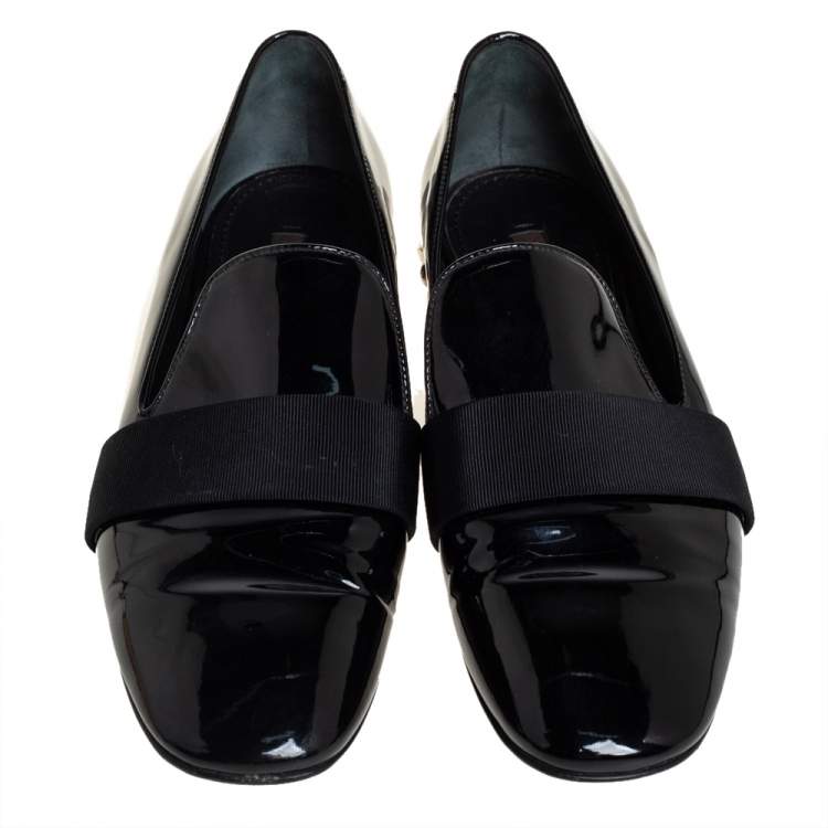 Pre Owned Louis Vuitton Black Patent Leather Smoking Slippers Size 37
