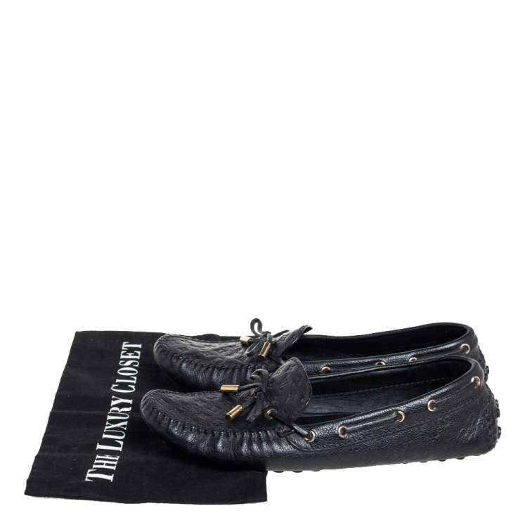 Pre Owned Louis Vuitton Black Monogram Empreinte Leather Gloria Slip On Loafers Size 40