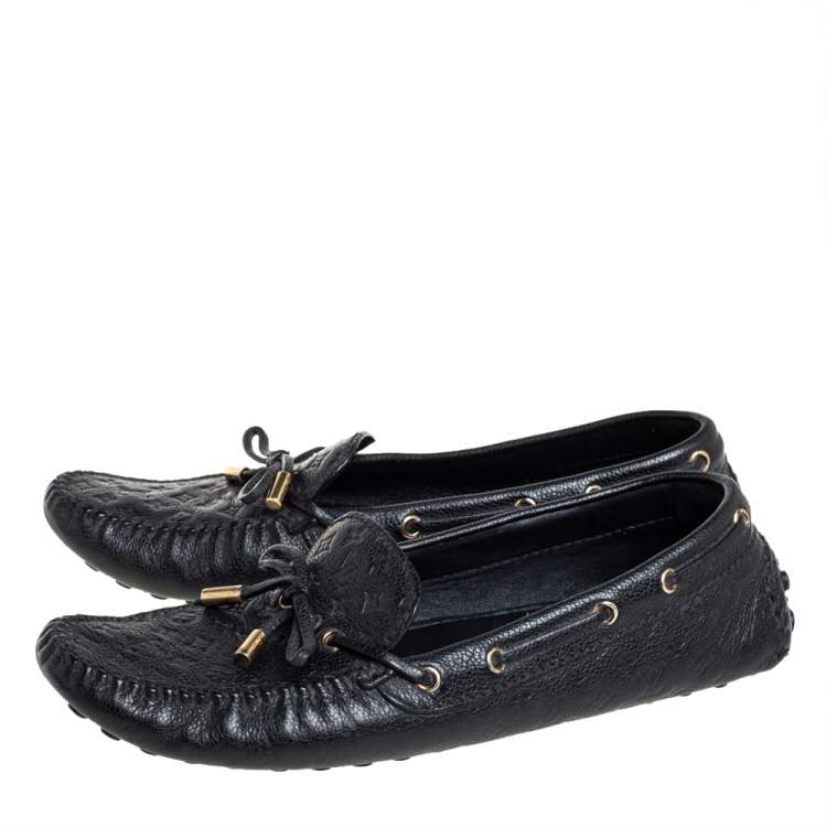 Pre Owned Louis Vuitton Black Monogram Empreinte Leather Gloria Slip On Loafers Size 40