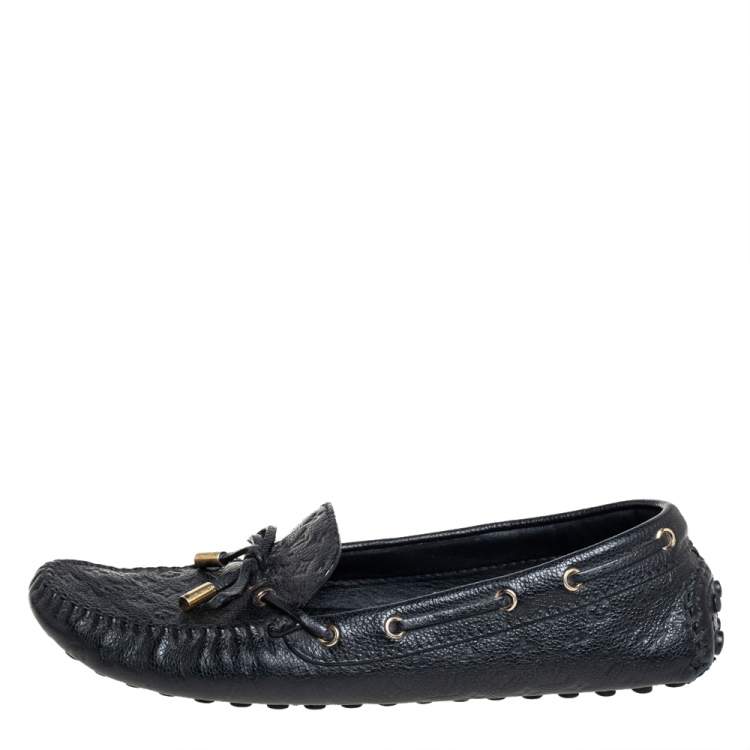 Pre Owned Louis Vuitton Black Monogram Empreinte Leather Gloria Slip On Loafers Size 40