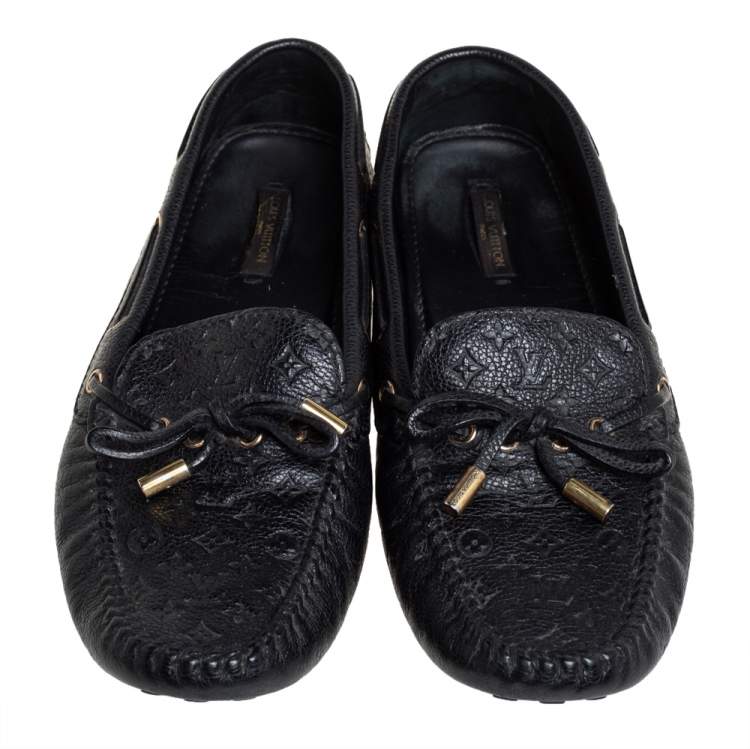 Pre Owned Louis Vuitton Black Monogram Empreinte Leather Gloria Slip On Loafers Size 40