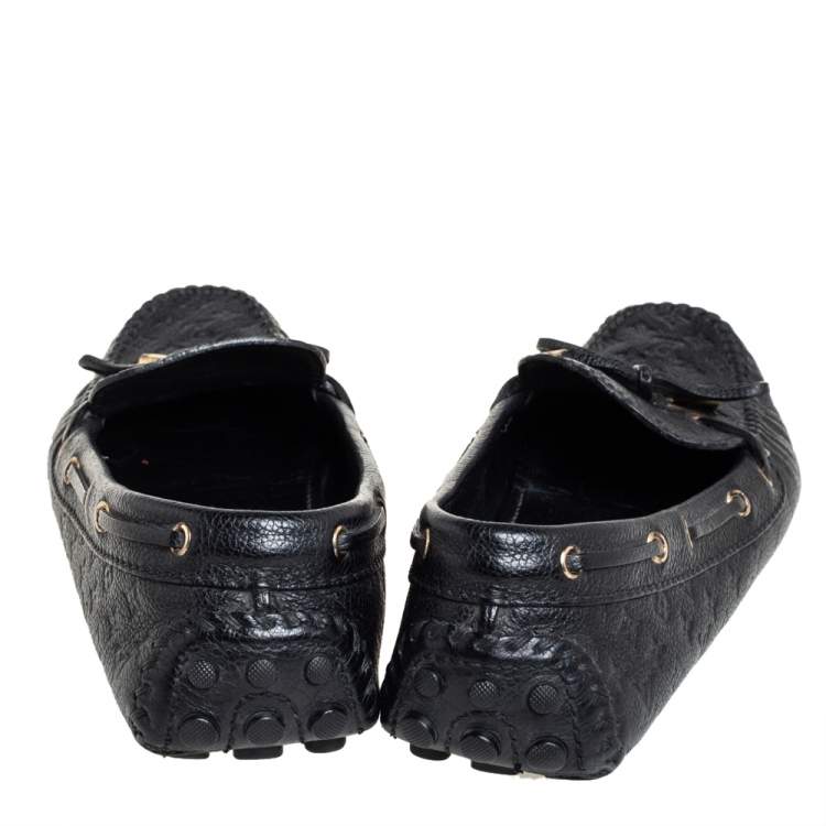 Pre Owned Louis Vuitton Black Monogram Empreinte Leather Gloria Slip On Loafers Size 40