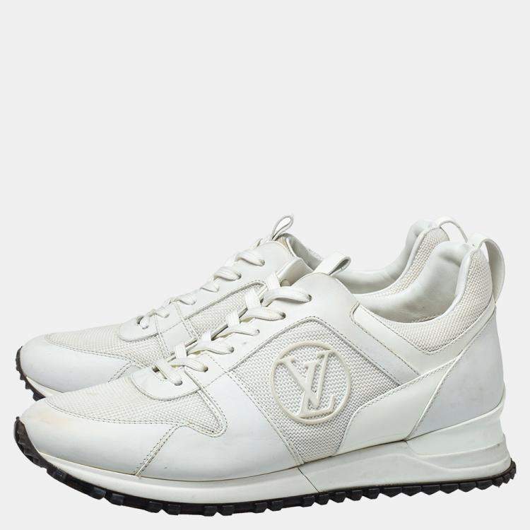 Pre Owned Louis Vuitton White Mesh And Leather Run Away Low Top Sneakers Size 38.5