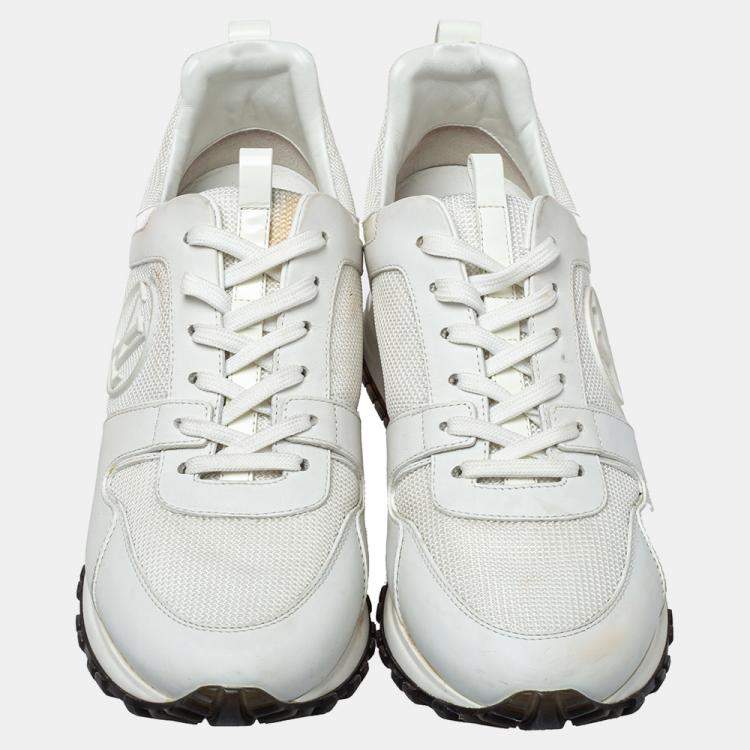 Pre Owned Louis Vuitton White Mesh And Leather Run Away Low Top Sneakers Size 38.5