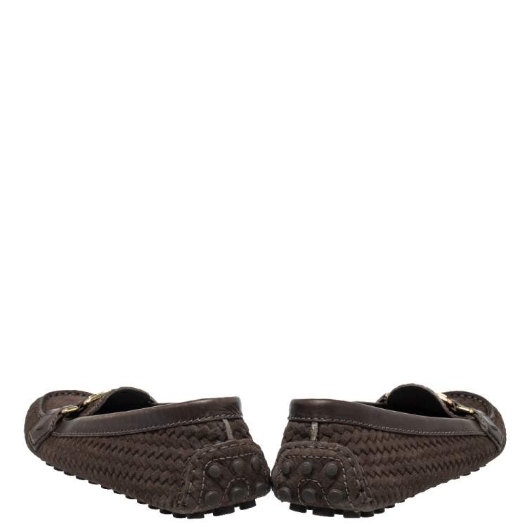 Pre Owned Louis Vuitton Brown Textured Suede Oxford Slip On Loafers Size 39