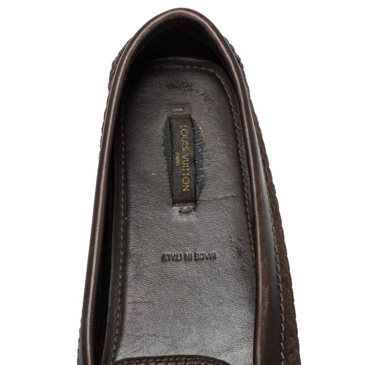 Pre Owned Louis Vuitton Brown Textured Suede Oxford Slip On Loafers Size 39
