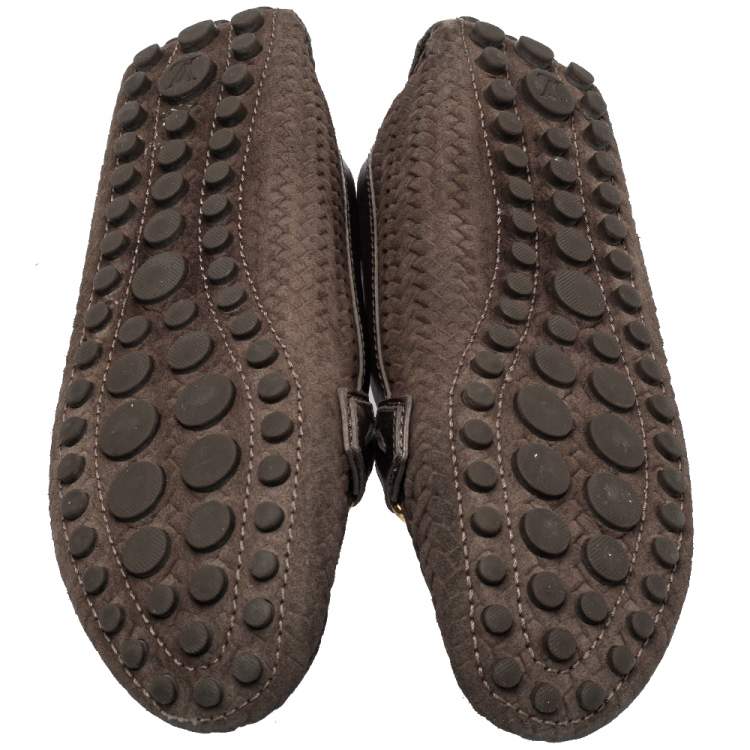 Pre Owned Louis Vuitton Brown Textured Suede Oxford Slip On Loafers Size 39
