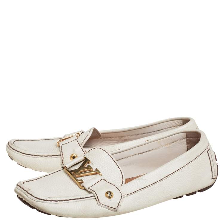 Pre Owned Louis Vuitton Off White Leather Monte Carlo Loafers Size 37