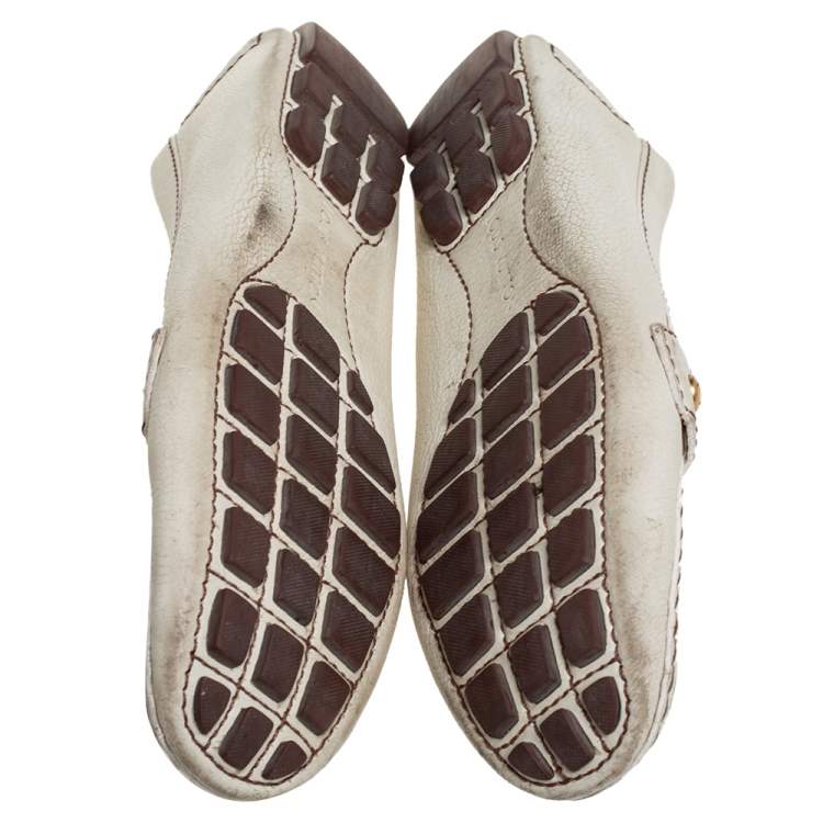 Pre Owned Louis Vuitton Off White Leather Monte Carlo Loafers Size 37