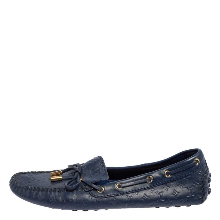 Pre Owned  Louis Vuitton Brue Monogram Empreinte Leather Gloria Slip On Loafers Size 38.5