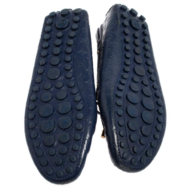 Pre Owned  Louis Vuitton Brue Monogram Empreinte Leather Gloria Slip On Loafers Size 38.5