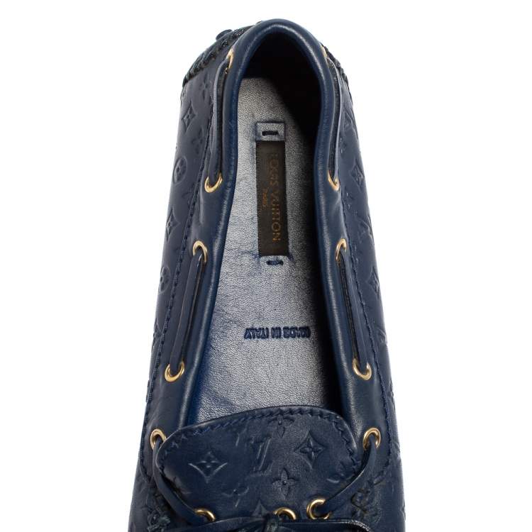 Pre Owned  Louis Vuitton Brue Monogram Empreinte Leather Gloria Slip On Loafers Size 38.5