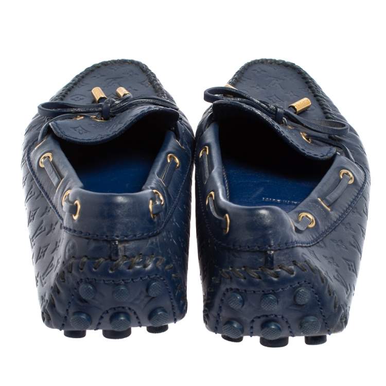 Pre Owned  Louis Vuitton Brue Monogram Empreinte Leather Gloria Slip On Loafers Size 38.5