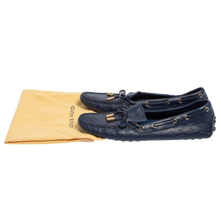 Pre Owned  Louis Vuitton Brue Monogram Empreinte Leather Gloria Slip On Loafers Size 38.5