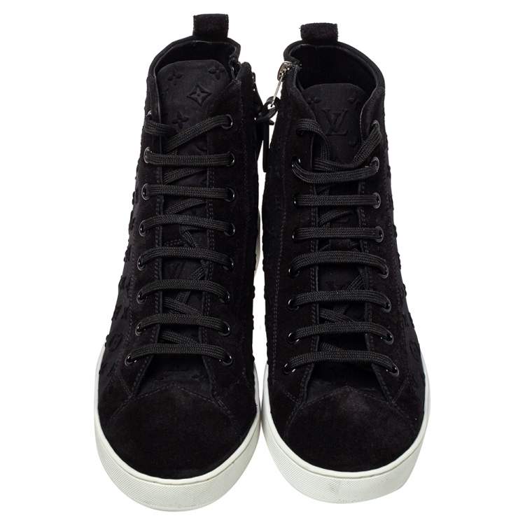 Pre Owned Louis Vuitton Black Monogram Suede High Top Sneakers Size 39
