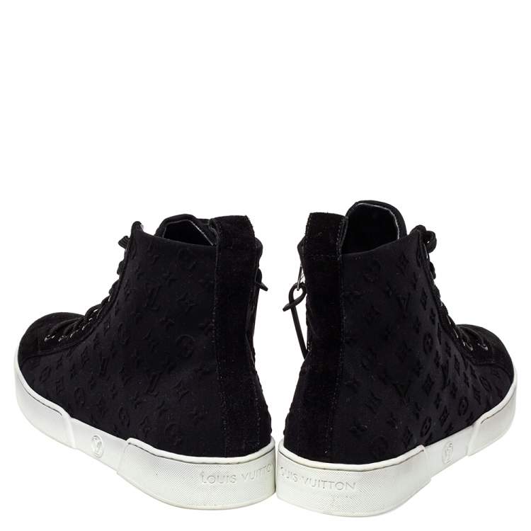Pre Owned Louis Vuitton Black Monogram Suede High Top Sneakers Size 39