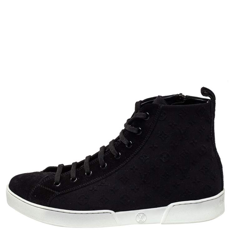 Pre Owned Louis Vuitton Black Monogram Suede High Top Sneakers Size 39