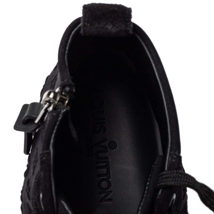 Pre Owned Louis Vuitton Black Monogram Suede High Top Sneakers Size 39