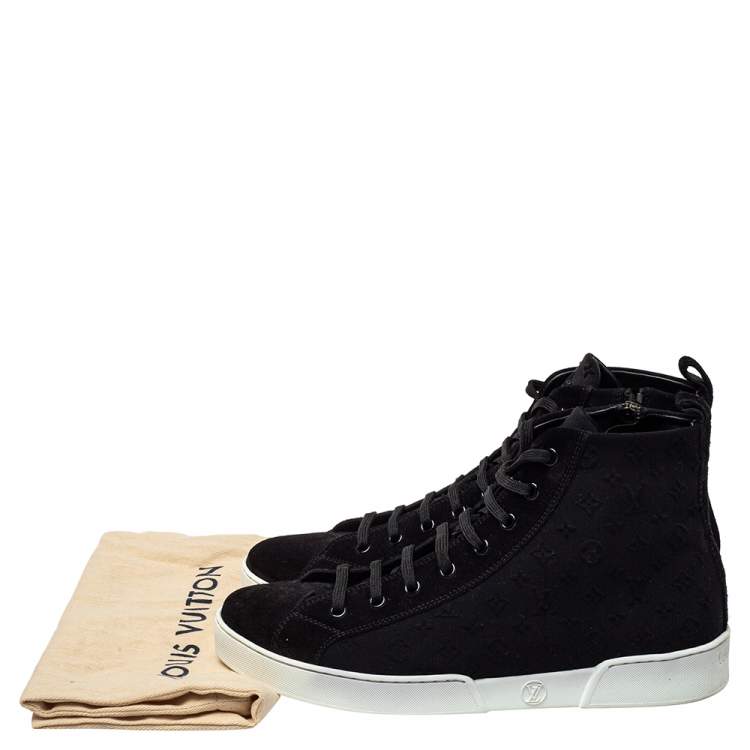 Pre Owned Louis Vuitton Black Monogram Suede High Top Sneakers Size 39