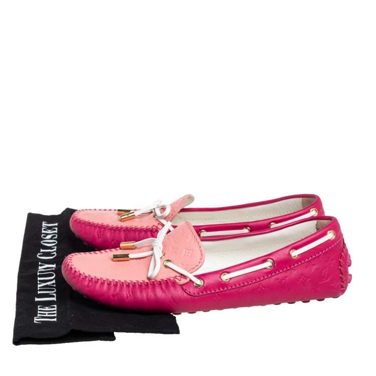 Pre Owned Louis Vuitton Pink Leather Gloria Loafers Size 38
