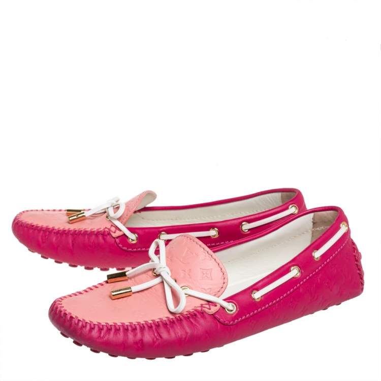 Pre Owned Louis Vuitton Pink Leather Gloria Loafers Size 38