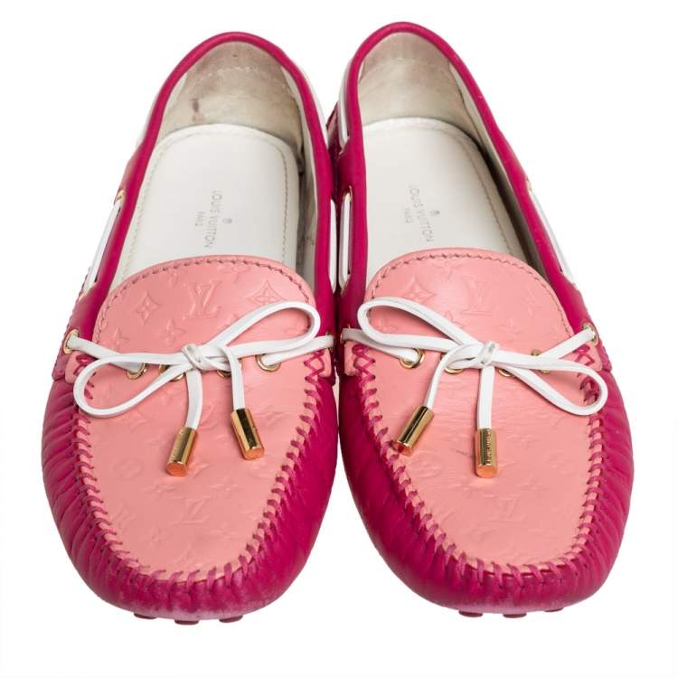 Pre Owned Louis Vuitton Pink Leather Gloria Loafers Size 38