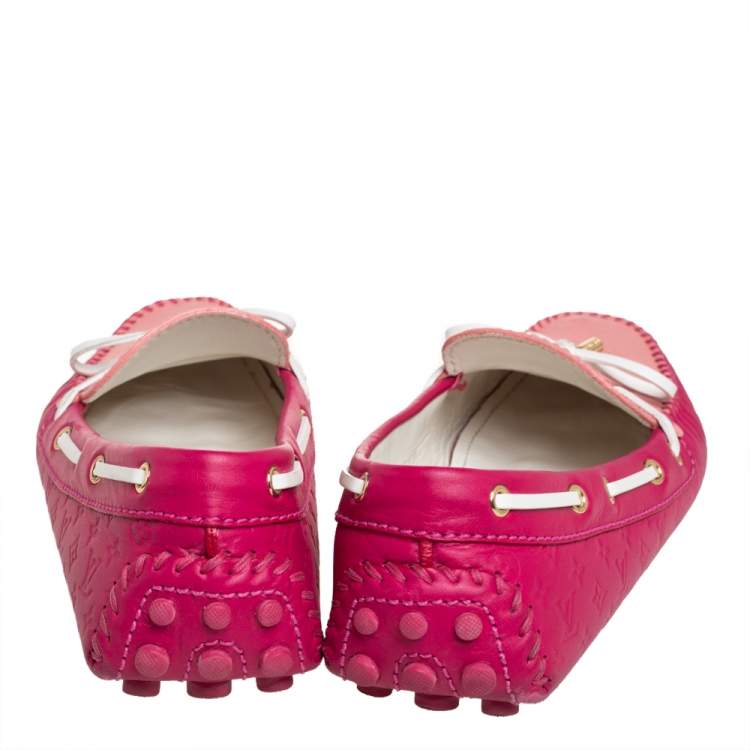 Pre Owned Louis Vuitton Pink Leather Gloria Loafers Size 38
