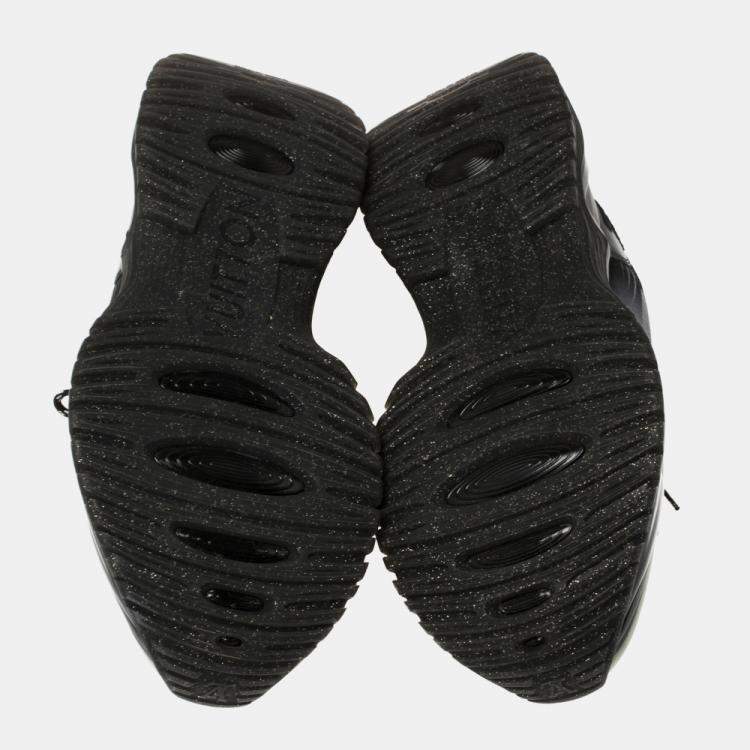 Pre Owned Louis Vuitton Black/Grey Leather And Mesh Run Away Pulse Low Top Sneakers Size 35