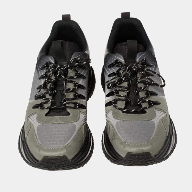 Pre Owned Louis Vuitton Black/Grey Leather And Mesh Run Away Pulse Low Top Sneakers Size 35