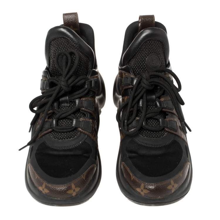Pre Owned Louis Vuitton Black Monogram Canvas And Mesh LV Archlight Sneakers Size 38.5